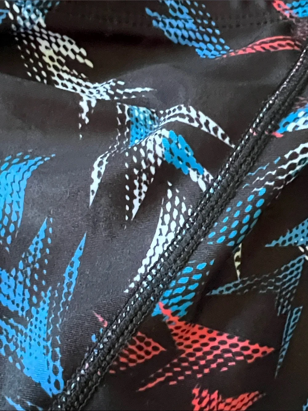 Flow Kids' Black Swim Trunks with Red, Blue & White Pattern